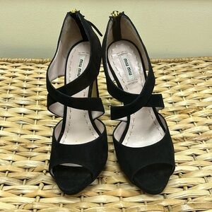 New in box black suede Miu Miu heels